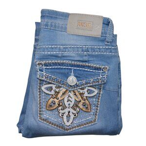 Angel Light Wash Jeans Women's Size 1 25R Stretch Embroidered Studded Pockets